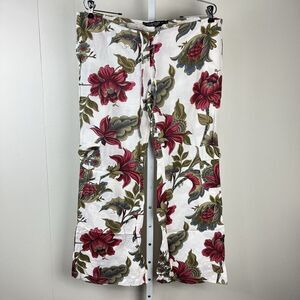 Vintage RAMPAGE Linen Cargo Pants Womens‎ 5 Floral Print White Drawstring